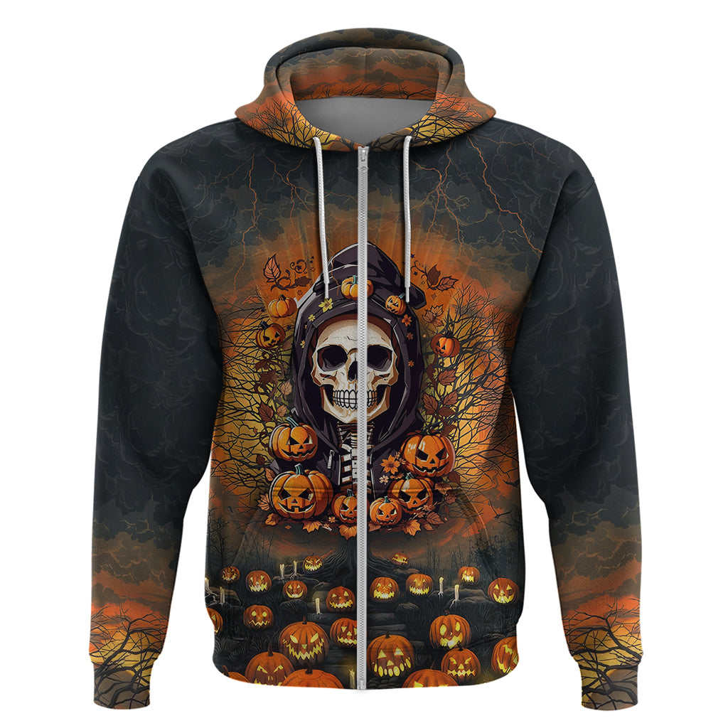 Halloween Skull Hoodie Pumpkin-Themed - Wonder Print Shop