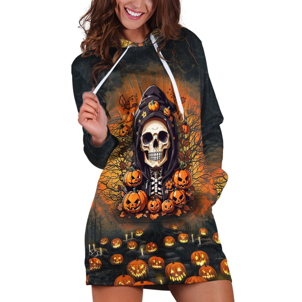 Halloween Skull Hoodie Dress Pumpkin-Themed - Wonder Print Shop