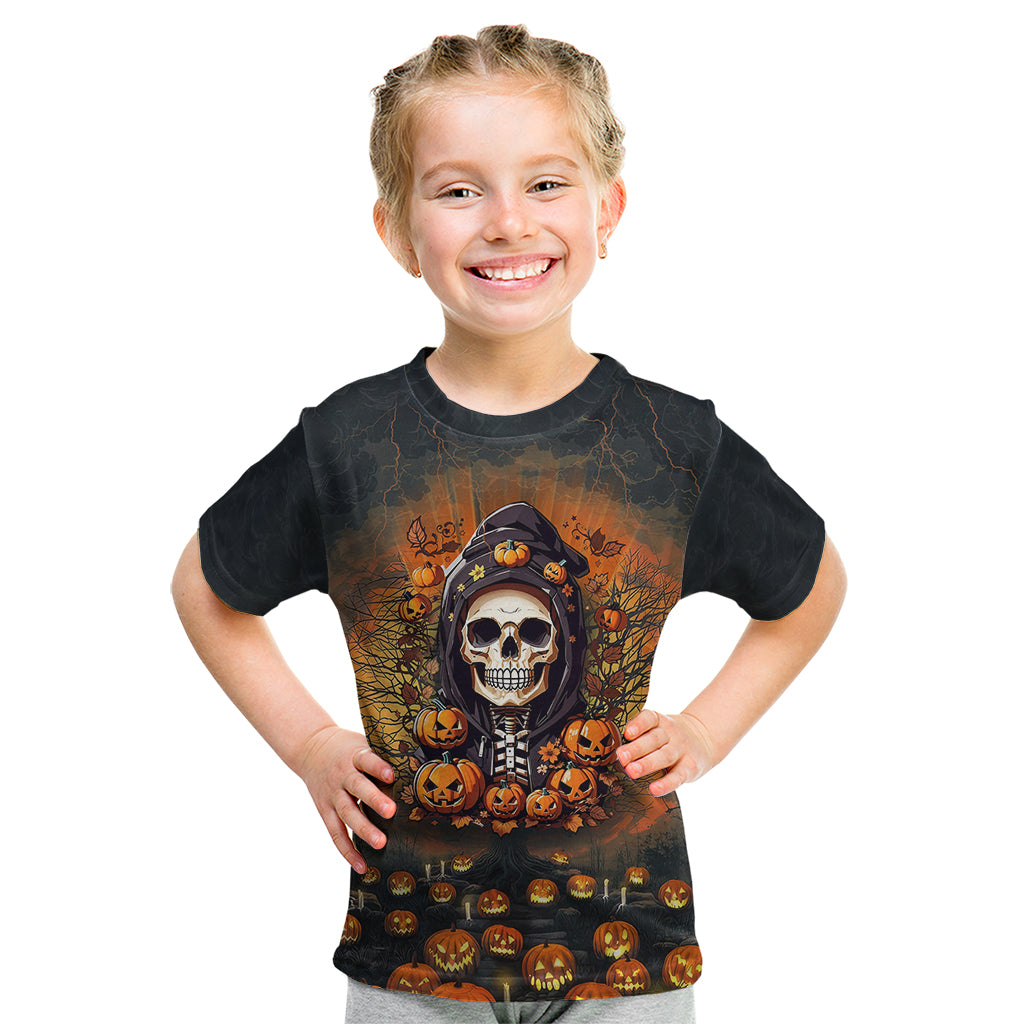 Halloween Skull Kid T Shirt Pumpkin-Themed - Wonder Print Shop