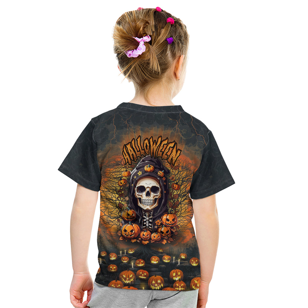 Halloween Skull Kid T Shirt Pumpkin-Themed - Wonder Print Shop