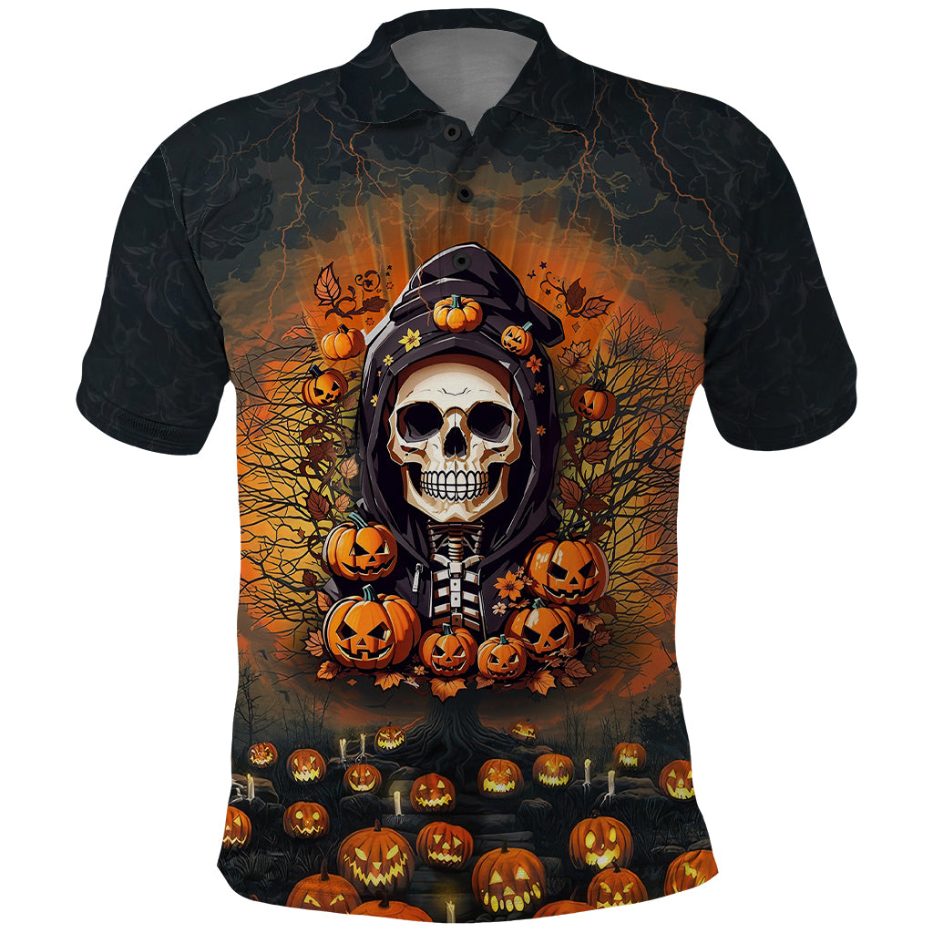 Halloween Skull Polo Shirt Pumpkin-Themed - Wonder Print Shop
