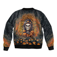 Halloween Skull Sleeve Zip Bomber Jacket Pumpkin-Themed - Wonder Print Shop
