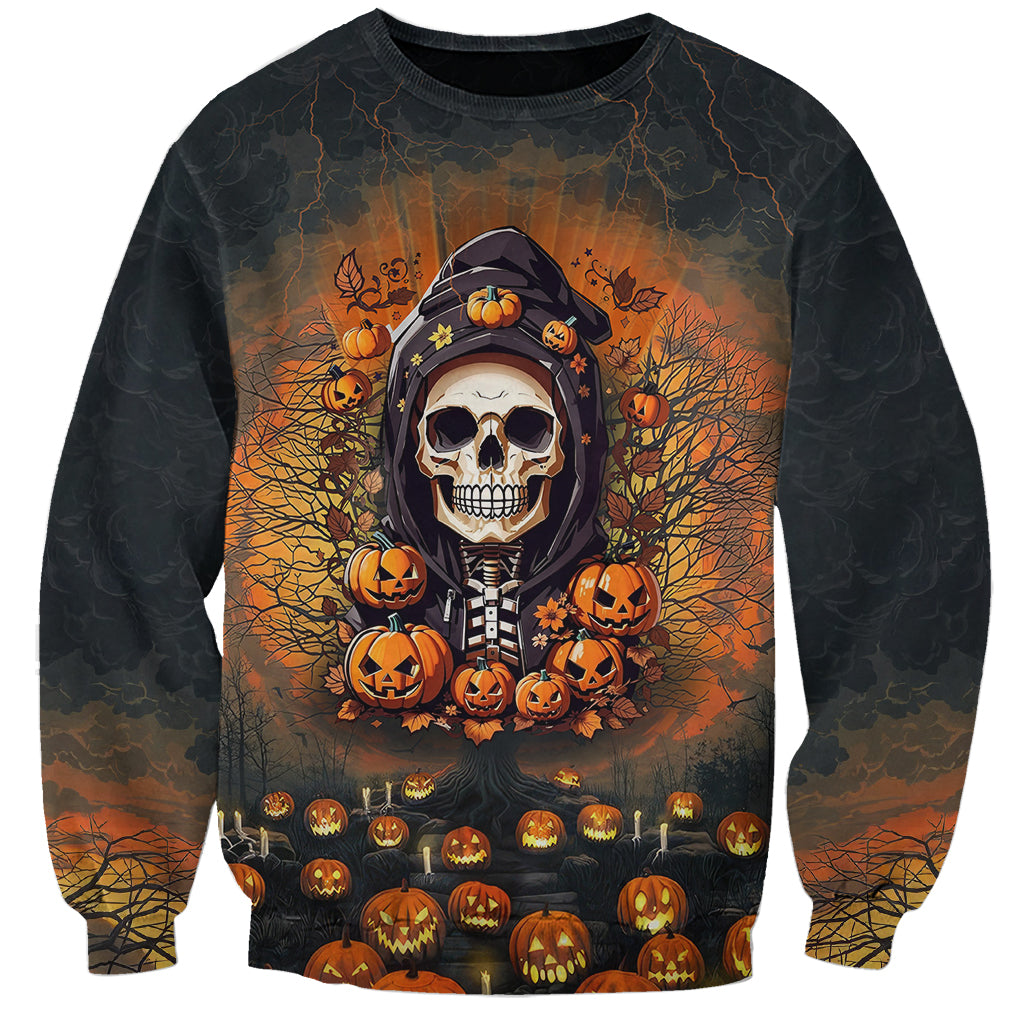 Halloween Skull Sweatshirt Pumpkin-Themed - Wonder Print Shop