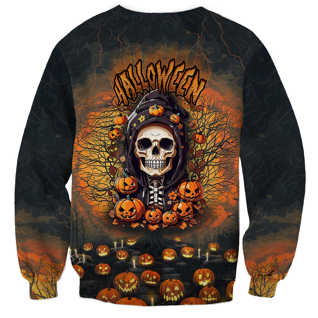 Halloween Skull Sweatshirt Pumpkin-Themed - Wonder Print Shop