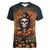 Halloween Skull Women V Neck T Shirt Pumpkin-Themed - Wonder Print Shop