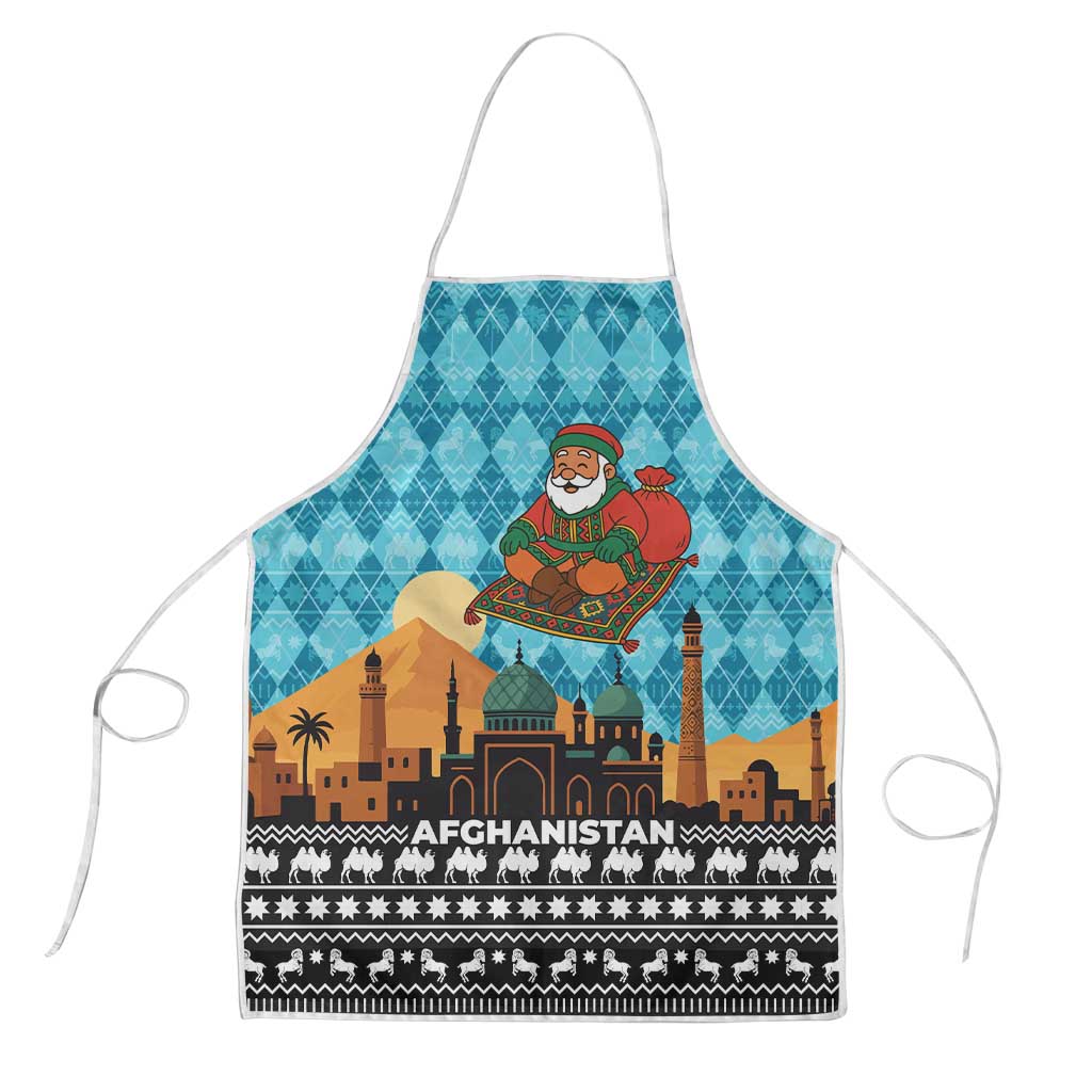 Afghanistan Christmas Apron with Santa on Flying Carpet Mosque Camels and Desert Sunset Design - Wonder Print Shop