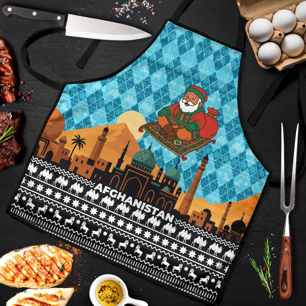 Afghanistan Christmas Apron with Santa on Flying Carpet Mosque Camels and Desert Sunset Design - Wonder Print Shop