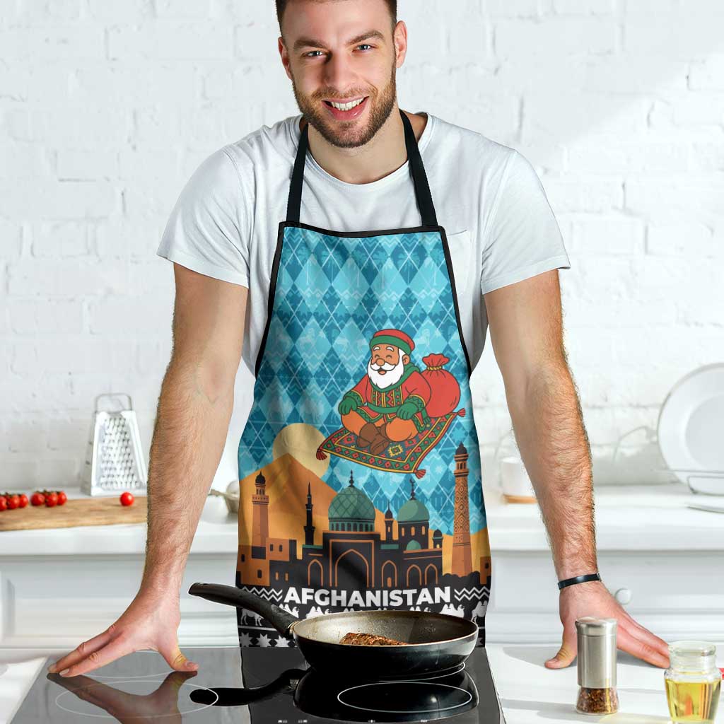 Afghanistan Christmas Apron with Santa on Flying Carpet Mosque Camels and Desert Sunset Design - Wonder Print Shop