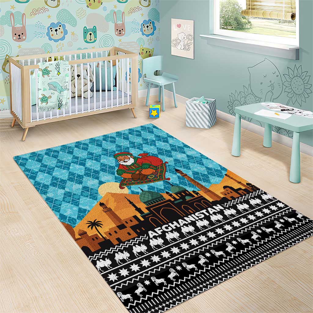 Afghanistan Christmas Area Rug with Santa on Flying Carpet Mosque Camels and Desert Sunset Design - Wonder Print Shop