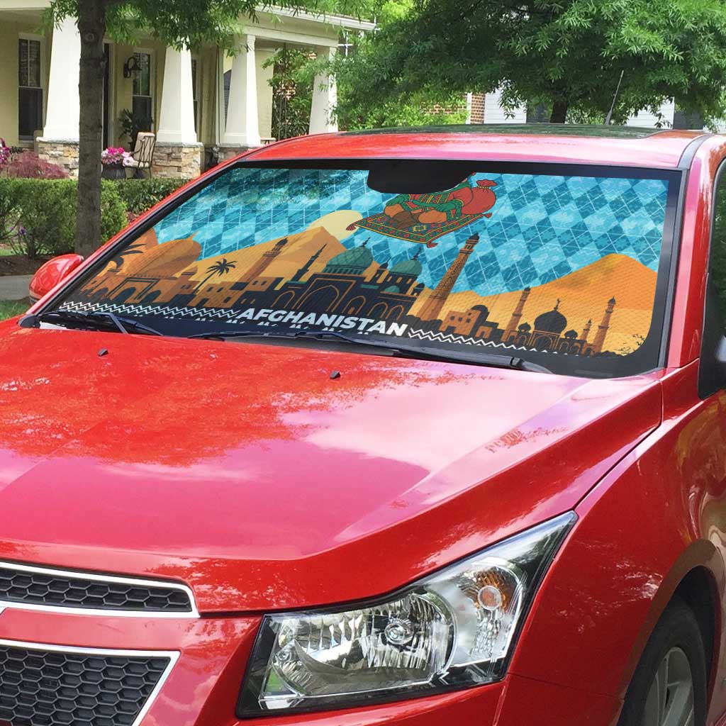 Afghanistan Christmas Auto Sun Shade with Santa on Flying Carpet Mosque Camels and Desert Sunset Design - Wonder Print Shop
