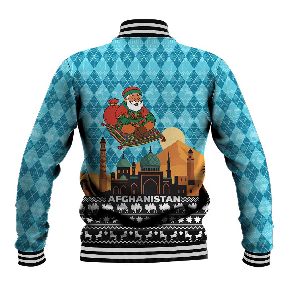 Afghanistan Christmas Baseball Jacket with Santa on Flying Carpet Mosque Camels and Desert Sunset Design - Wonder Print Shop