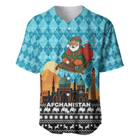 Afghanistan Christmas Baseball Jersey with Santa on Flying Carpet Mosque Camels and Desert Sunset Design - Wonder Print Shop