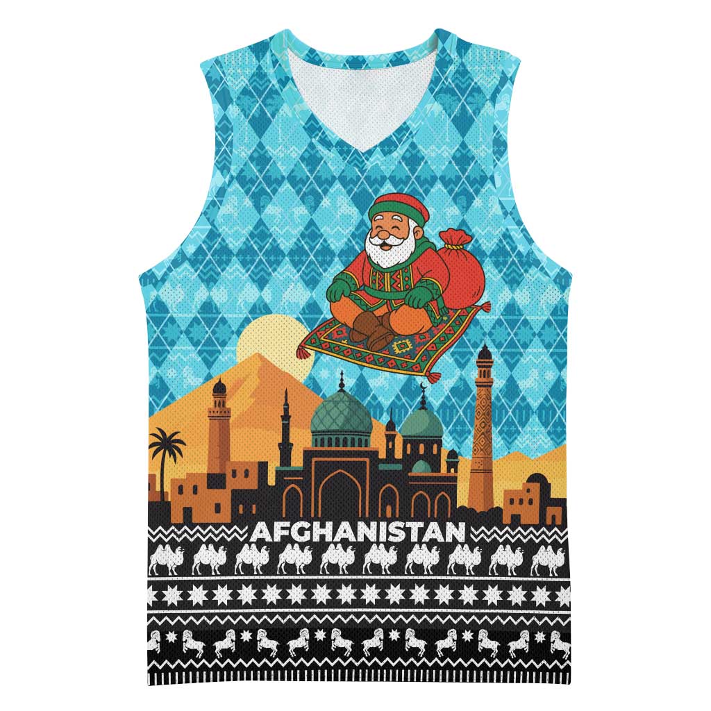 Afghanistan Christmas Basketball Jersey with Santa on Flying Carpet Mosque Camels and Desert Sunset Design - Wonder Print Shop