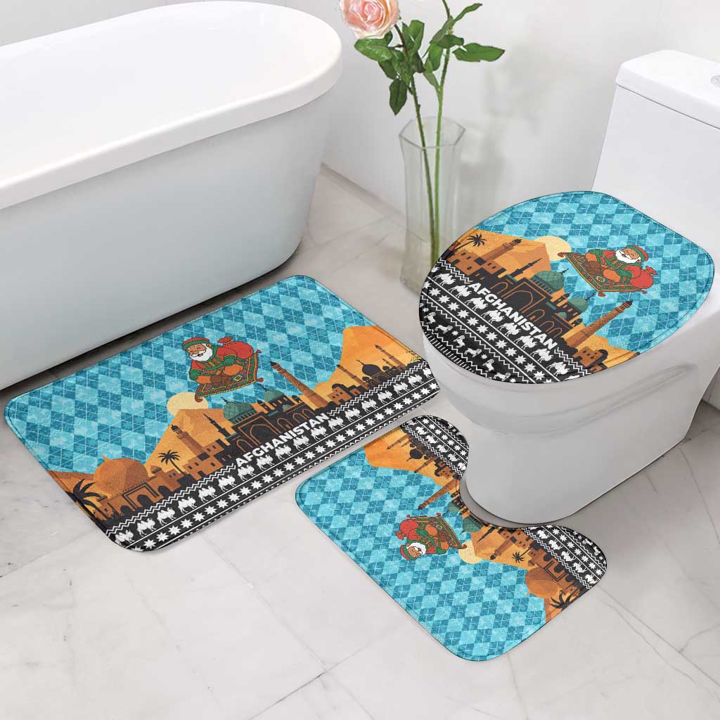 Afghanistan Christmas Bathroom Set with Santa on Flying Carpet Mosque Camels and Desert Sunset Design - Wonder Print Shop