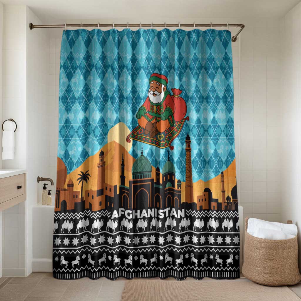 Afghanistan Christmas Bathroom Set with Santa on Flying Carpet Mosque Camels and Desert Sunset Design - Wonder Print Shop