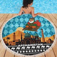 Afghanistan Christmas Beach Blanket with Santa on Flying Carpet Mosque Camels and Desert Sunset Design - Wonder Print Shop