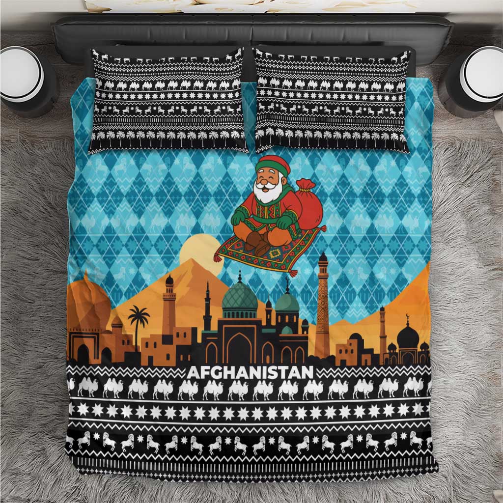 Afghanistan Christmas Bedding Set with Santa on Flying Carpet Mosque Camels and Desert Sunset Design - Wonder Print Shop