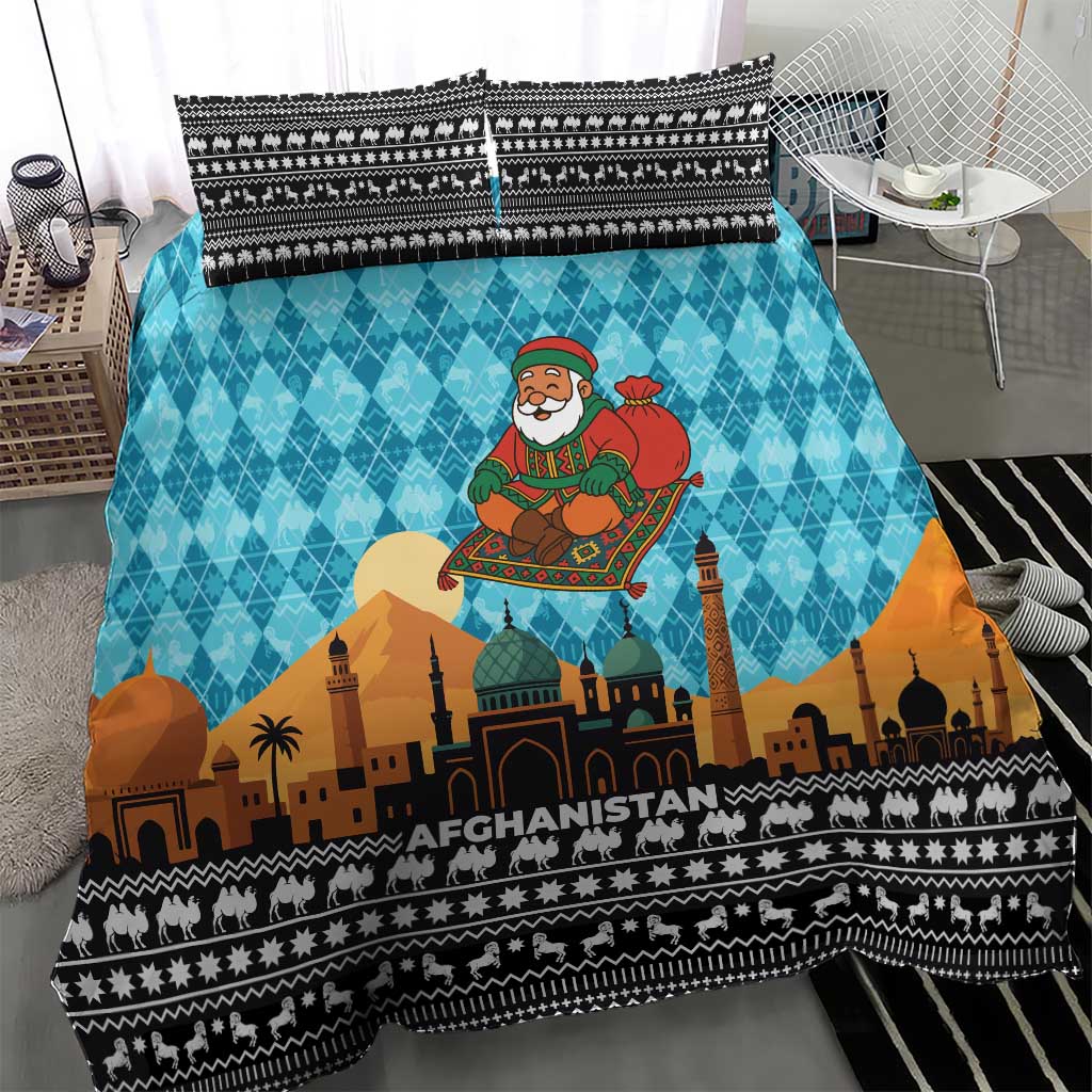 Afghanistan Christmas Bedding Set with Santa on Flying Carpet Mosque Camels and Desert Sunset Design - Wonder Print Shop