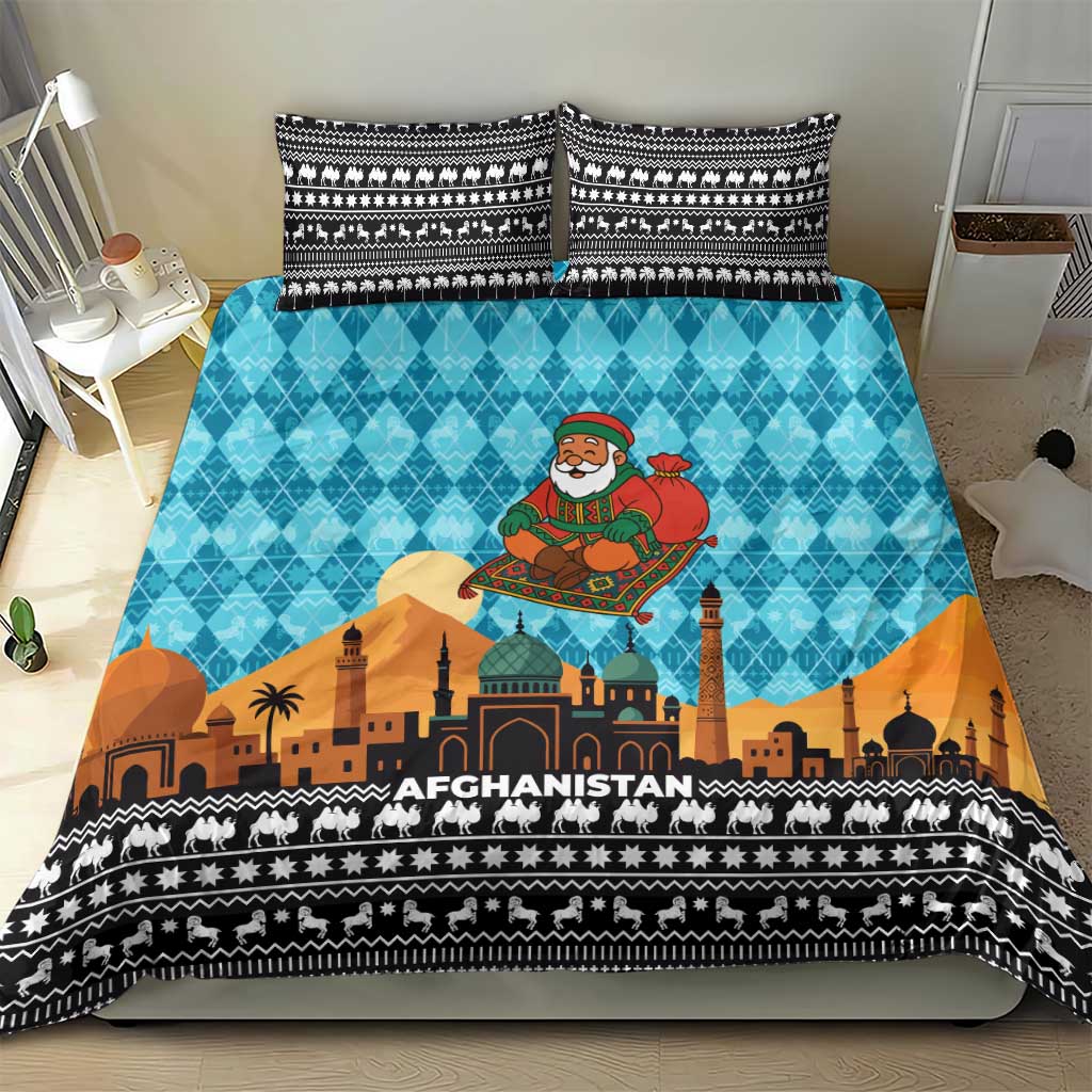 Afghanistan Christmas Bedding Set with Santa on Flying Carpet Mosque Camels and Desert Sunset Design - Wonder Print Shop