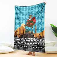 Afghanistan Christmas Blanket with Santa on Flying Carpet Mosque Camels and Desert Sunset Design - Wonder Print Shop