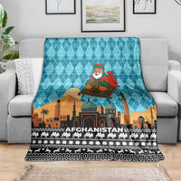 Afghanistan Christmas Blanket with Santa on Flying Carpet Mosque Camels and Desert Sunset Design - Wonder Print Shop