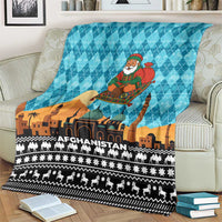 Afghanistan Christmas Blanket with Santa on Flying Carpet Mosque Camels and Desert Sunset Design - Wonder Print Shop