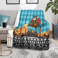 Afghanistan Christmas Blanket with Santa on Flying Carpet Mosque Camels and Desert Sunset Design - Wonder Print Shop