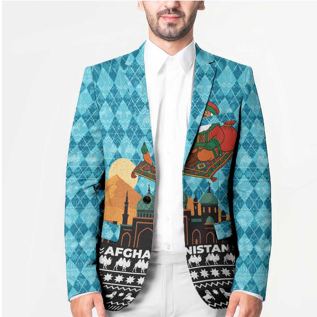 Afghanistan Christmas Blazer with Santa on Flying Carpet Mosque Camels and Desert Sunset Design - Wonder Print Shop