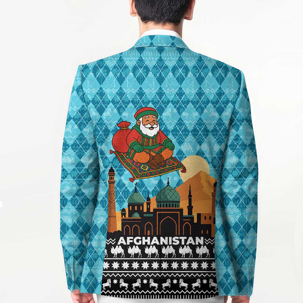 Afghanistan Christmas Blazer with Santa on Flying Carpet Mosque Camels and Desert Sunset Design - Wonder Print Shop