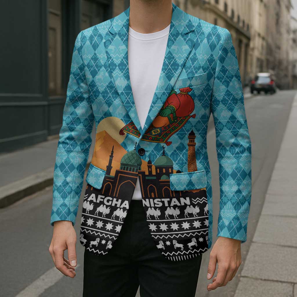 Afghanistan Christmas Blazer with Santa on Flying Carpet Mosque Camels and Desert Sunset Design - Wonder Print Shop