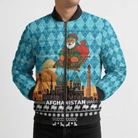 Afghanistan Christmas Bomber Puffer Jacket with Santa on Flying Carpet Mosque Camels and Desert Sunset Design - Wonder Print Shop