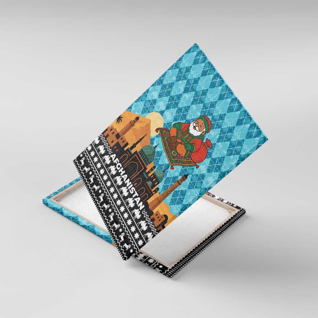 Afghanistan Christmas Canvas Wall Art with Santa on Flying Carpet Mosque Camels and Desert Sunset Design - Wonder Print Shop