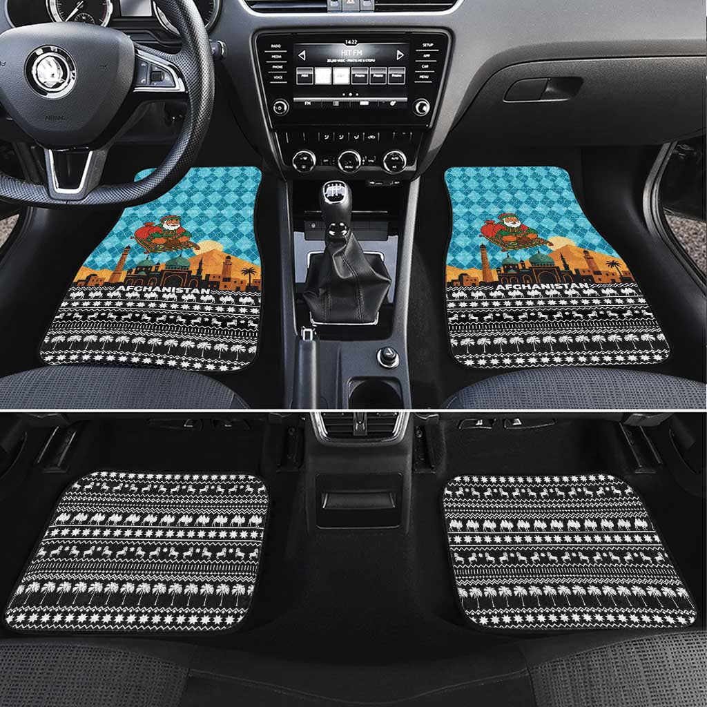 Afghanistan Christmas Car Mats with Santa on Flying Carpet Mosque Camels and Desert Sunset Design - Wonder Print Shop