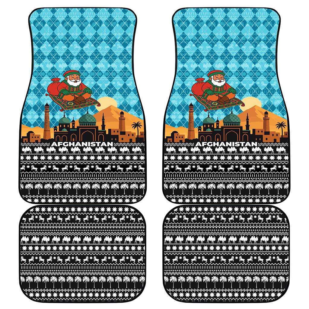 Afghanistan Christmas Car Mats with Santa on Flying Carpet Mosque Camels and Desert Sunset Design - Wonder Print Shop