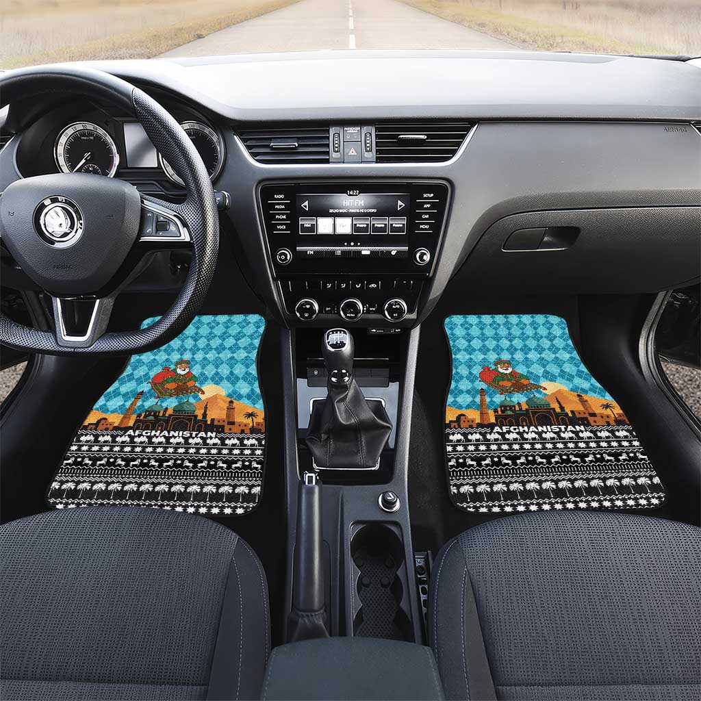 Afghanistan Christmas Car Mats with Santa on Flying Carpet Mosque Camels and Desert Sunset Design - Wonder Print Shop