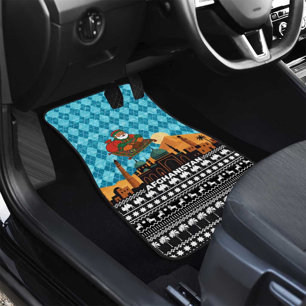 Afghanistan Christmas Car Mats with Santa on Flying Carpet Mosque Camels and Desert Sunset Design - Wonder Print Shop