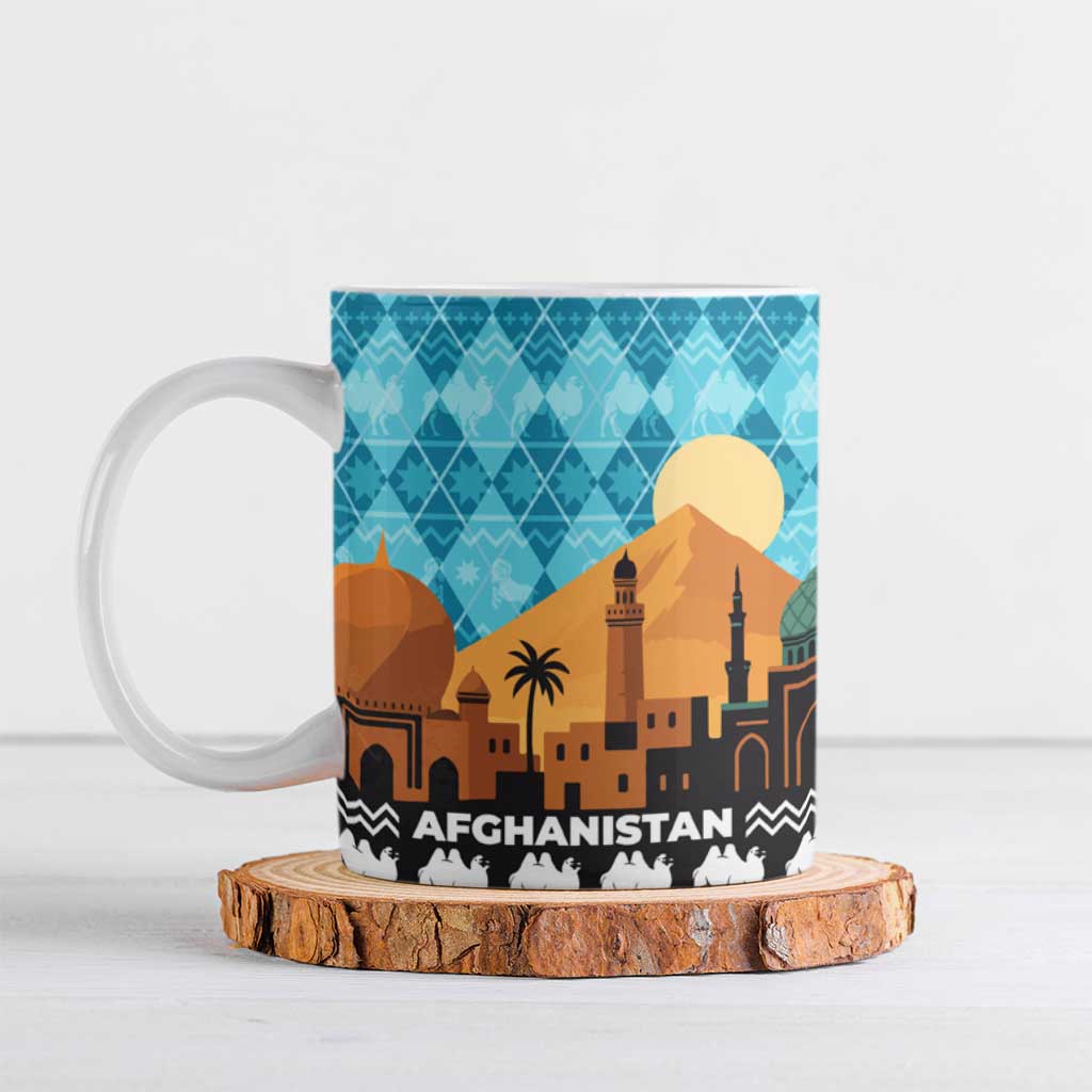 Afghanistan Christmas Ceramic Mug with Santa on Flying Carpet Mosque Camels and Desert Sunset Design - Wonder Print Shop