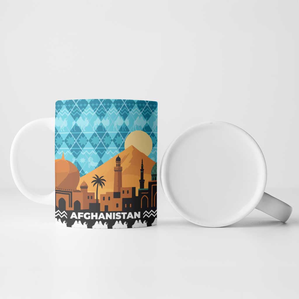 Afghanistan Christmas Ceramic Mug with Santa on Flying Carpet Mosque Camels and Desert Sunset Design - Wonder Print Shop