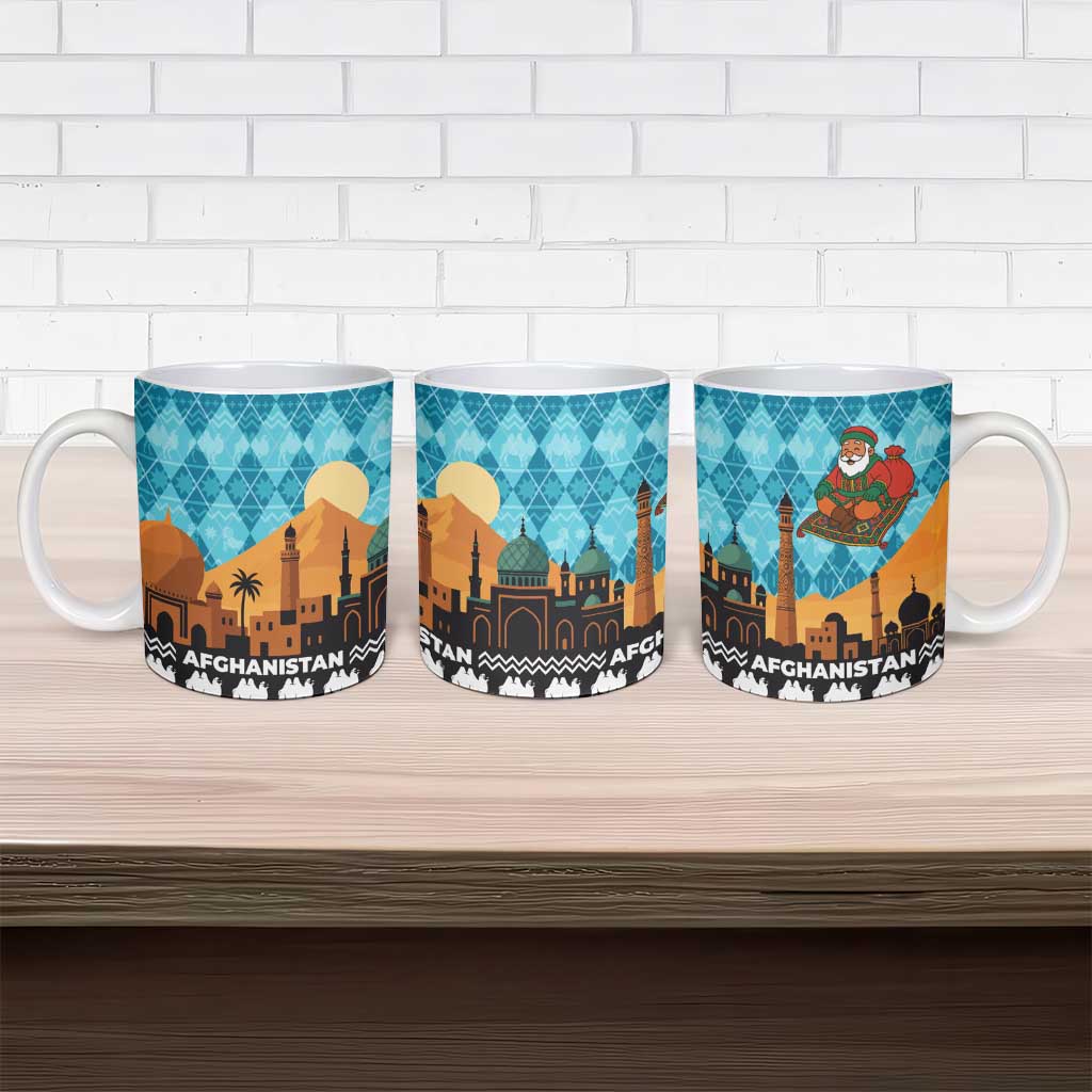 Afghanistan Christmas Ceramic Mug with Santa on Flying Carpet Mosque Camels and Desert Sunset Design - Wonder Print Shop