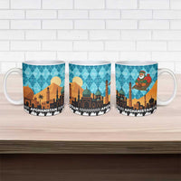 Afghanistan Christmas Ceramic Mug with Santa on Flying Carpet Mosque Camels and Desert Sunset Design - Wonder Print Shop