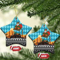 Afghanistan Christmas Ceramic Ornament with Santa on Flying Carpet Mosque Camels and Desert Sunset Design - Wonder Print Shop