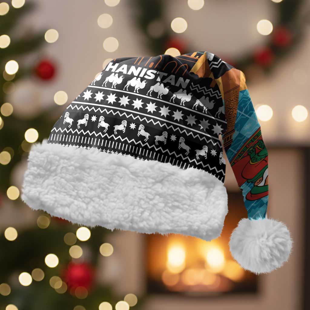 Afghanistan Christmas Santa Hat with Santa on Flying Carpet Mosque Camels and Desert Sunset Design - Wonder Print Shop