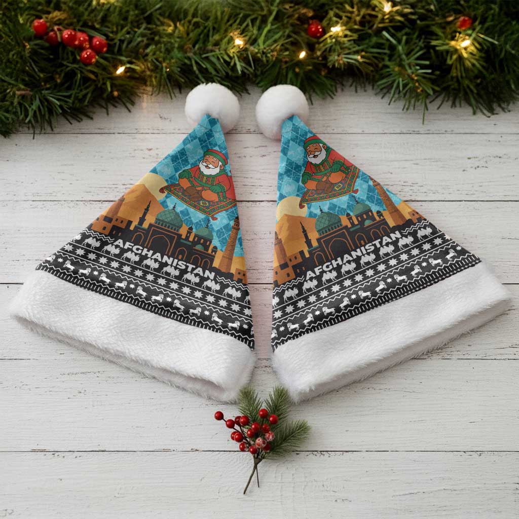 Afghanistan Christmas Santa Hat with Santa on Flying Carpet Mosque Camels and Desert Sunset Design - Wonder Print Shop