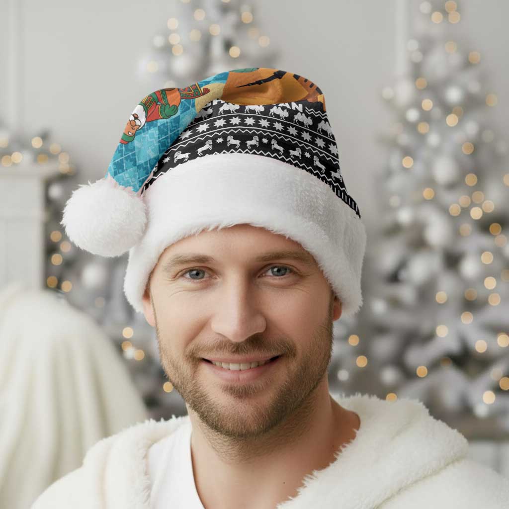 Afghanistan Christmas Santa Hat with Santa on Flying Carpet Mosque Camels and Desert Sunset Design - Wonder Print Shop