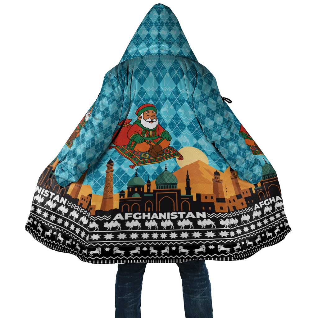 Afghanistan Christmas Cloak with Santa on Flying Carpet Mosque Camels and Desert Sunset Design - Wonder Print Shop