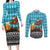 Afghanistan Christmas Couples Matching Long Sleeve Bodycon Dress and Long Sleeve Button Shirt with Santa on Flying Carpet Mosque Camels and Desert Sunset Design - Wonder Print Shop