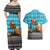 Afghanistan Christmas Couples Matching Off Shoulder Maxi Dress and Hawaiian Shirt with Santa on Flying Carpet Mosque Camels and Desert Sunset Design - Wonder Print Shop