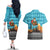 Afghanistan Christmas Couples Matching Off The Shoulder Long Sleeve Dress and Hawaiian Shirt with Santa on Flying Carpet Mosque Camels and Desert Sunset Design - Wonder Print Shop
