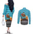 Afghanistan Christmas Couples Matching Off The Shoulder Long Sleeve Dress and Long Sleeve Button Shirt with Santa on Flying Carpet Mosque Camels and Desert Sunset Design - Wonder Print Shop