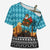 Afghanistan Christmas Cross Shoulder Shirt with Santa on Flying Carpet Mosque Camels and Desert Sunset Design - Wonder Print Shop